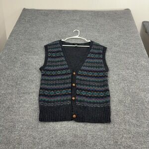 Vintage Christopher Hayes Sweater Vest Mens L Gray Wool Fair Isle Cardigan Retro
